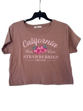 Love & Lazy Days California Strawberries Graphic Crop Tee Dusty Pink - Size XL